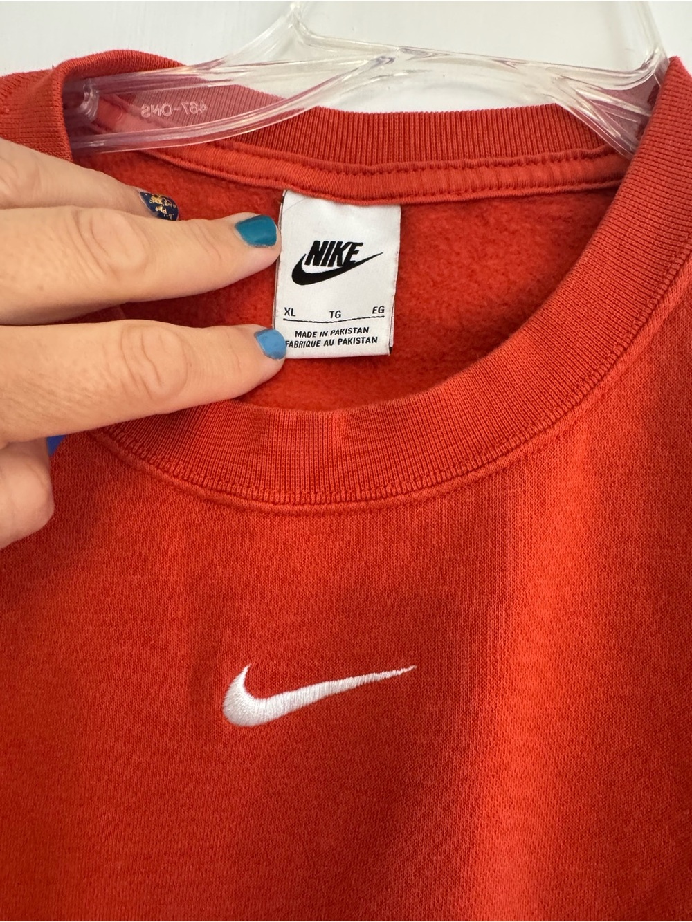 Nike Women’s Orange Crew Sweatshirt with White Swoosh - Picture 3 of 5